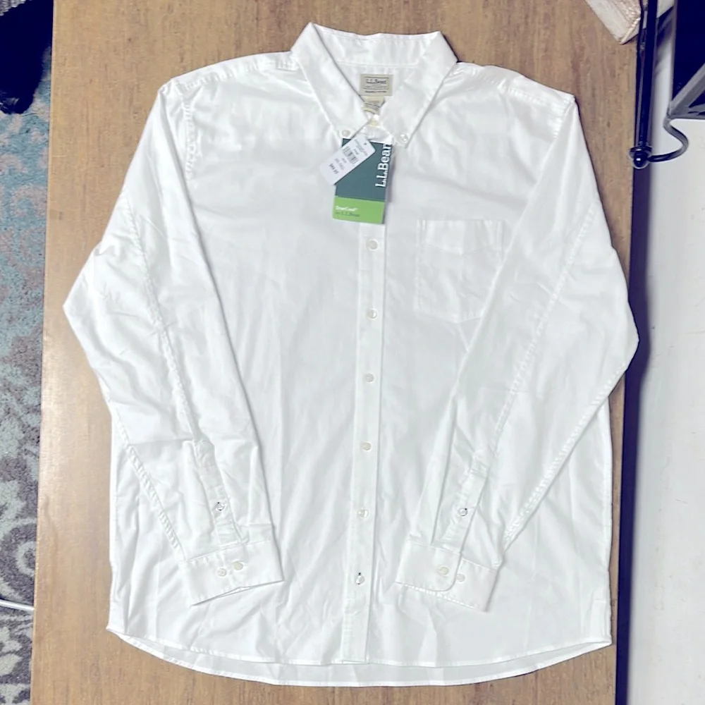 LL Bean Nwt tall true cool slightly fitted stretchy white button down shirt - Picture 2 of 8